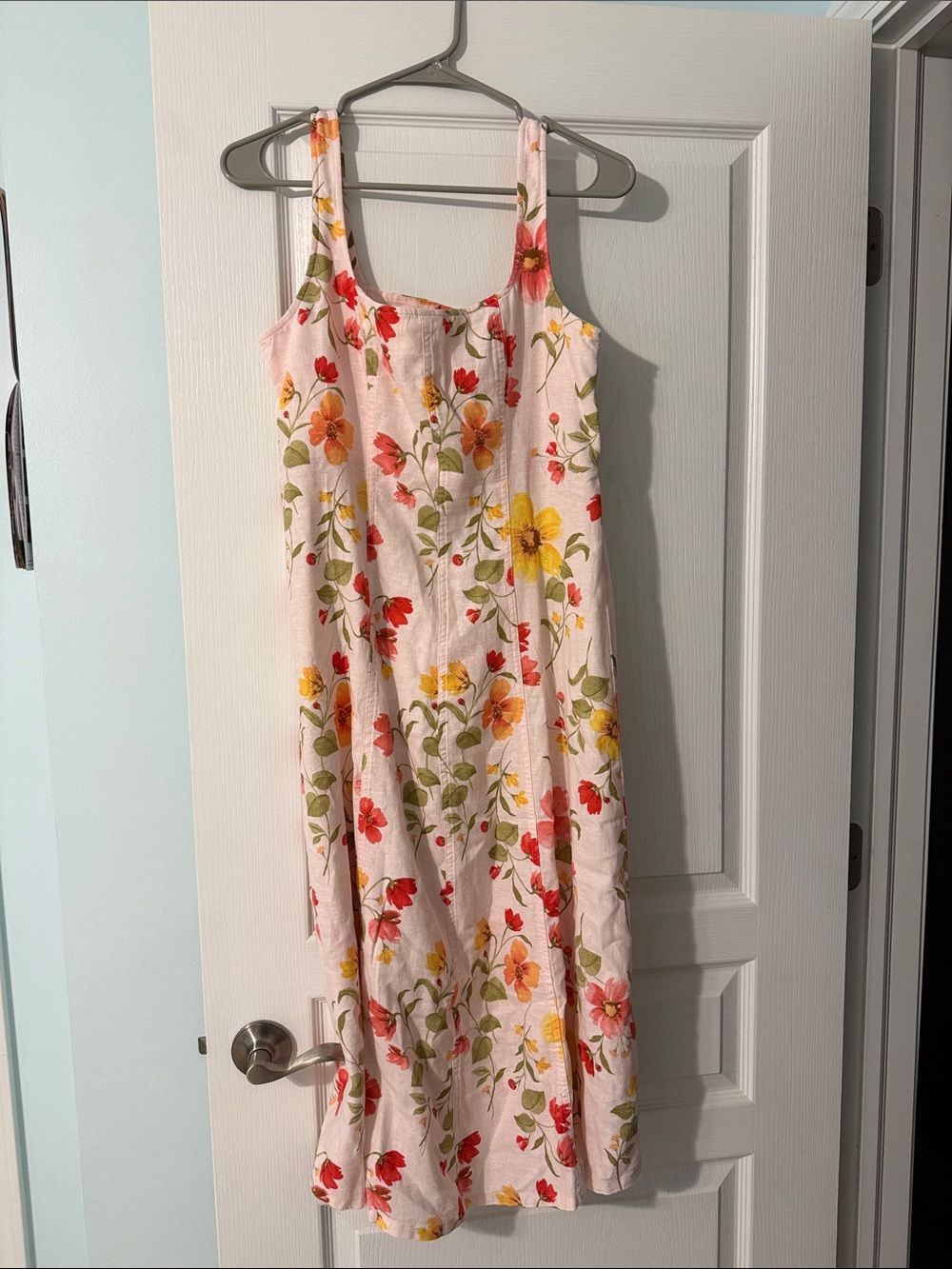 Old Navy Pink Floral Maxi Dress with Red, Yellow & Green Accents